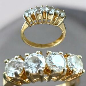 Gold-Tone Five-Stone Ring with Round Clear Crystals – Size 6